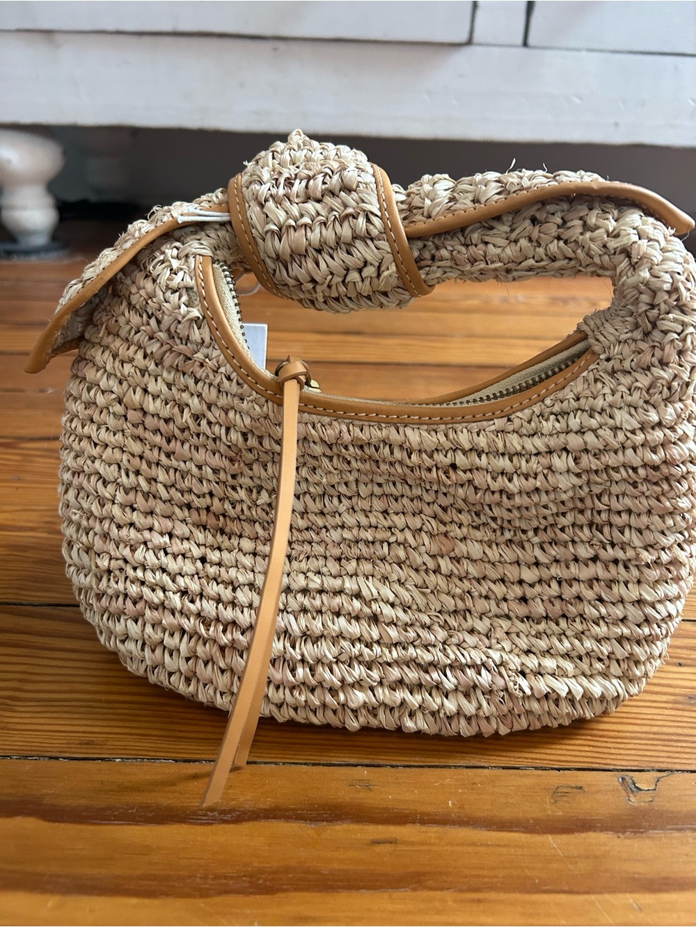Knotted Handle Woven Mini Bag in Natural Beige